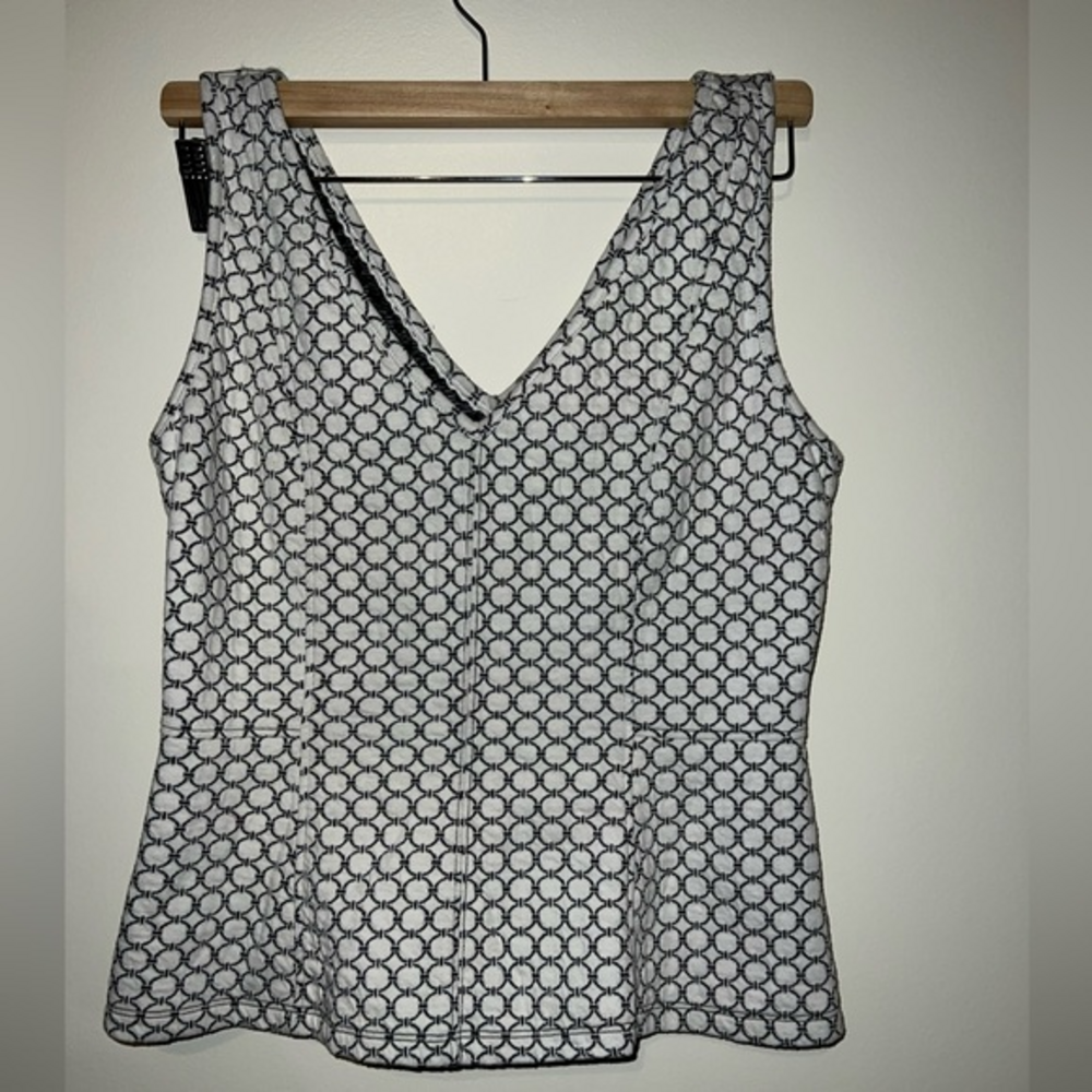 Anthropology  Maeve Astoria Tank Peplum Hem‎ White Geo Print Stretch Women